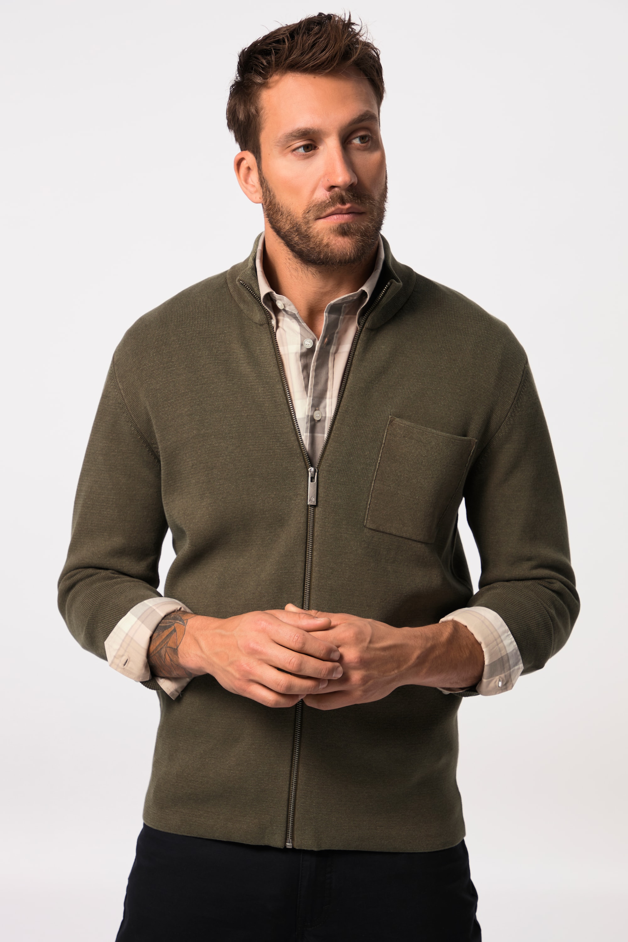 JP 1880 Herren große Größen JP AWARE Strickjacke Strukturstrick Vintage Look