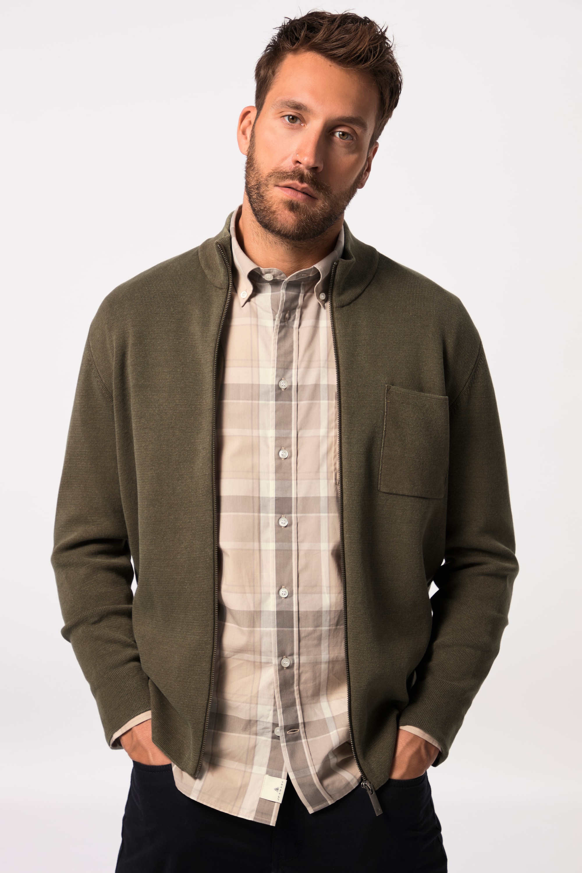 JP 1880 Herren große Größen JP AWARE Strickjacke Strukturstrick Vintage Look