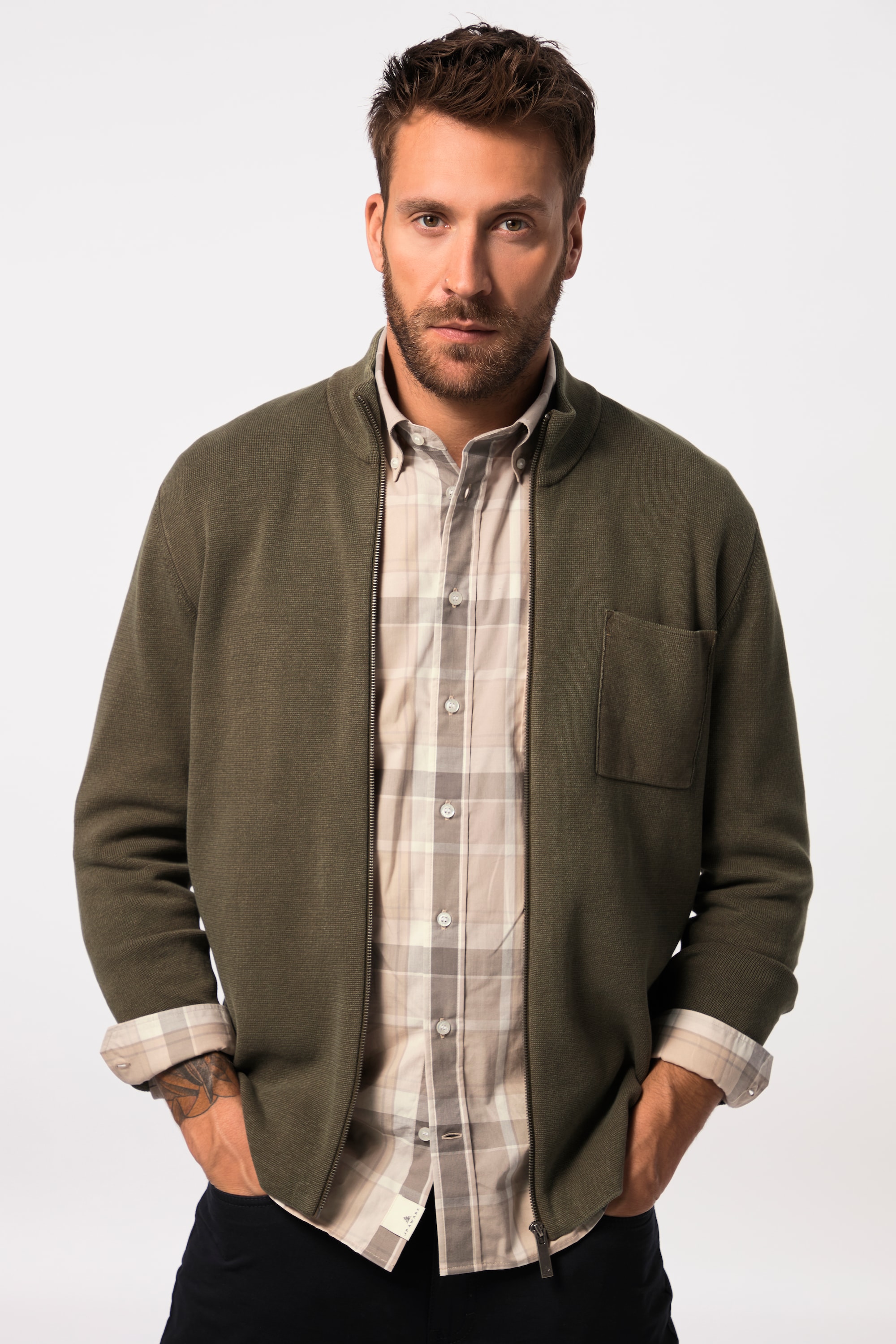 JP 1880 Herren große Größen JP AWARE Strickjacke Strukturstrick Vintage Look