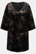 Tunika aksamitna, metaliczny nadruk, dekolt tunika, rękawy 3/4