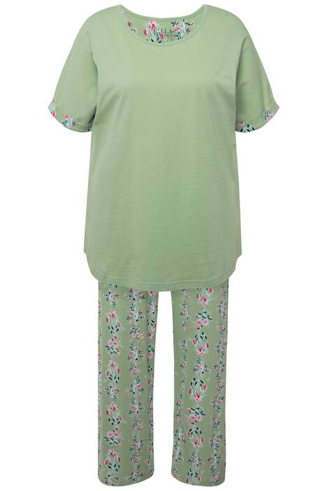 Pyžamo, květy, kulatý výstřih, krátké rukávy