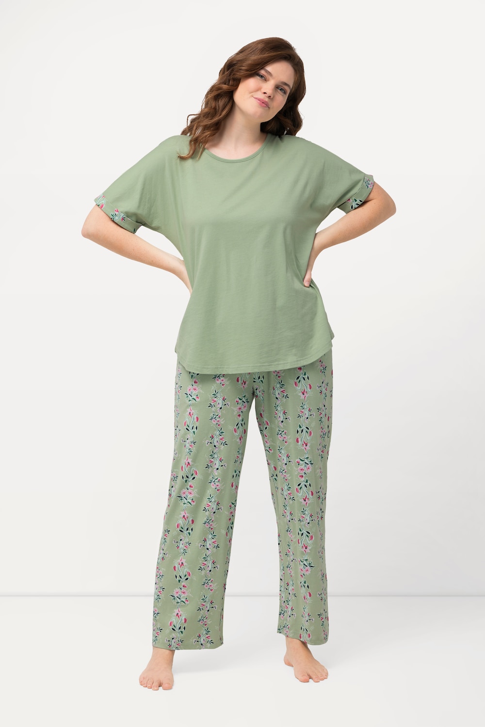 grandes tailles pyjama, femmes, vert, taille: 52/54, coton, ulla popken