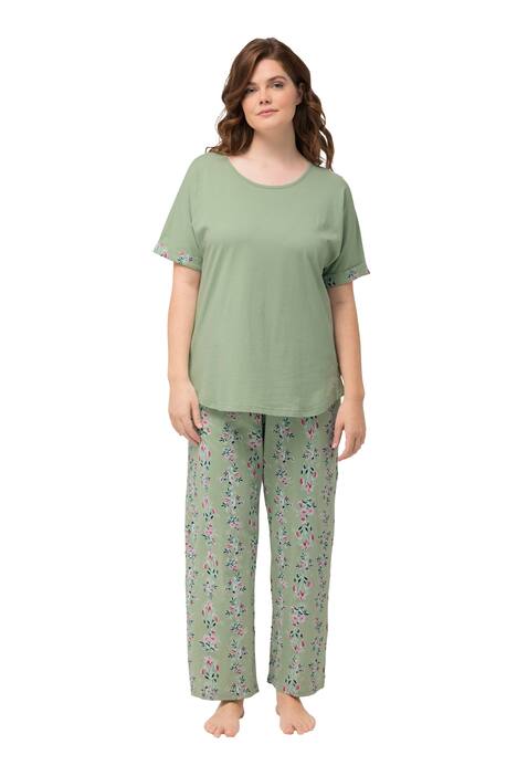 Pyžamo, květy, kulatý výstřih, krátké rukávy