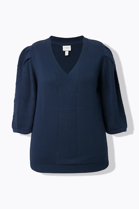 Pullover, Ajourstrick, V-Ausschnitt, 3/4-Arm, Biobaumwolle