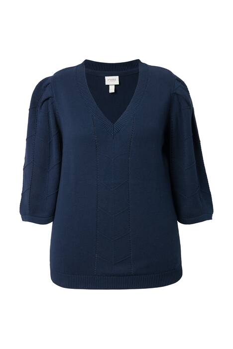 Svetr, ažurový úplet, výstřih do V, 3/4 rukávy, biobavlna