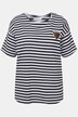 Koszulka w paski, oversize, naszywka w panterkę, okrągły dekolt, rękaw 1/2