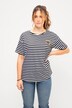 Koszulka w paski, oversize, naszywka w panterkę, okrągły dekolt, rękaw 1/2