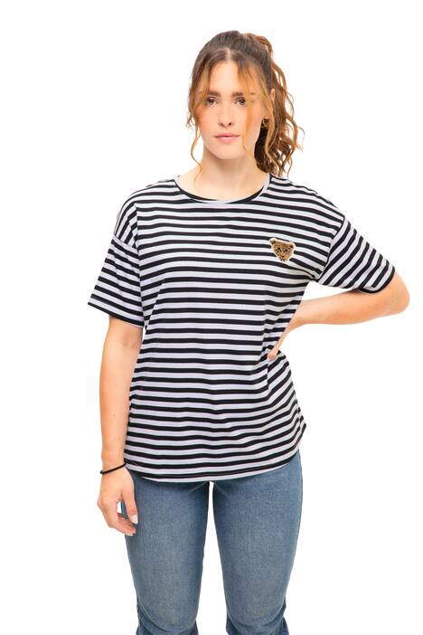 Pruhované tričko, oversize, leopardí motiv, kulatý výstřih, krátké rukávy