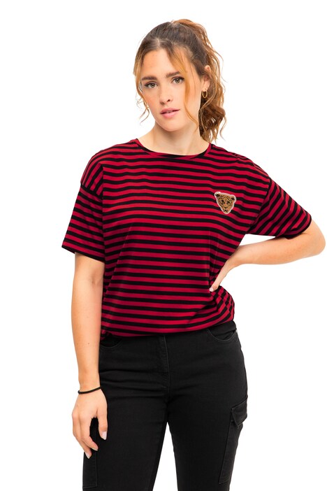 Pruhované tričko, oversize, leopardí motiv, kulatý výstřih, krátké rukávy