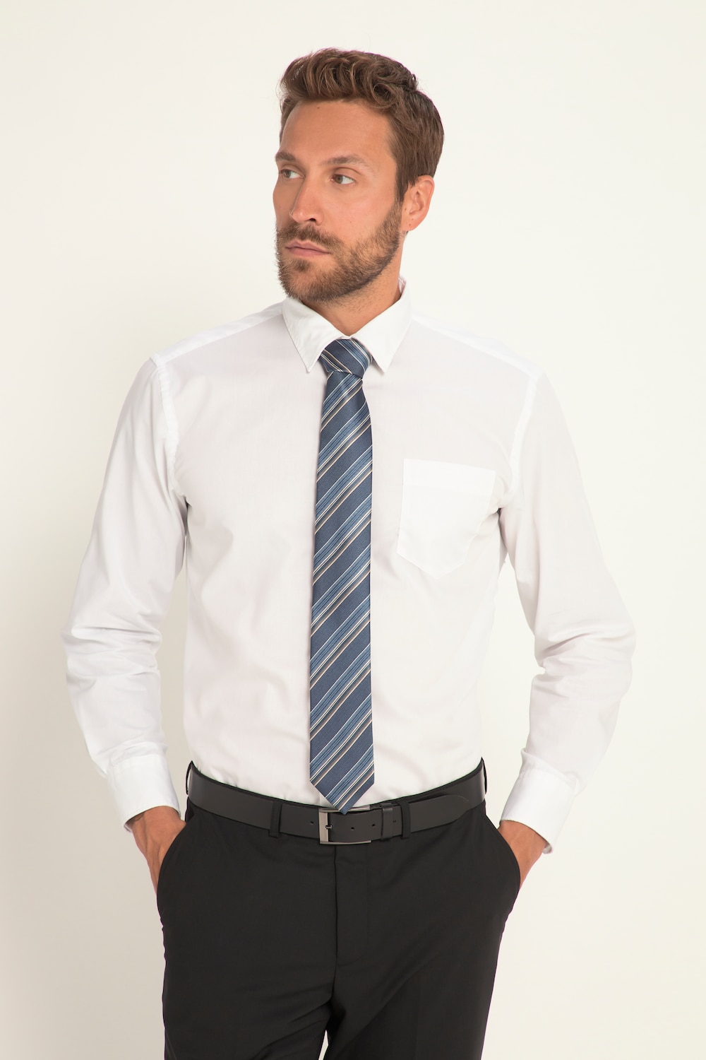 grandes tailles cravate en soie à rayures, hommes, bleu, taille: one size, soie, jp1880