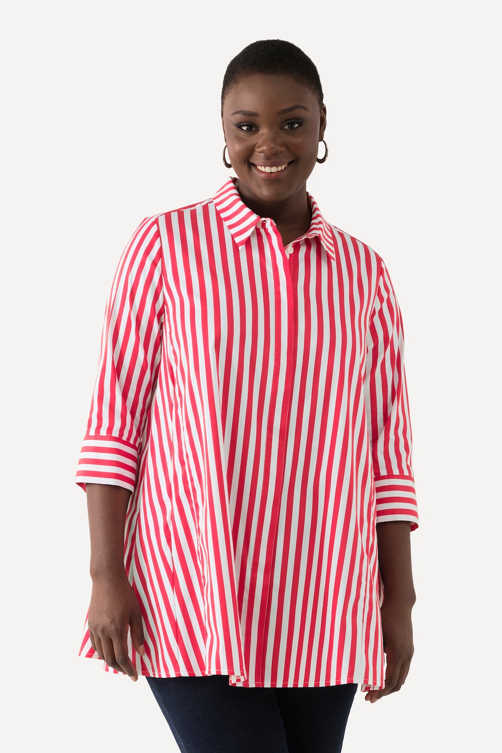 Bluse, Streifen, Godetfalten, Hemdkragen, 3/4-Arm