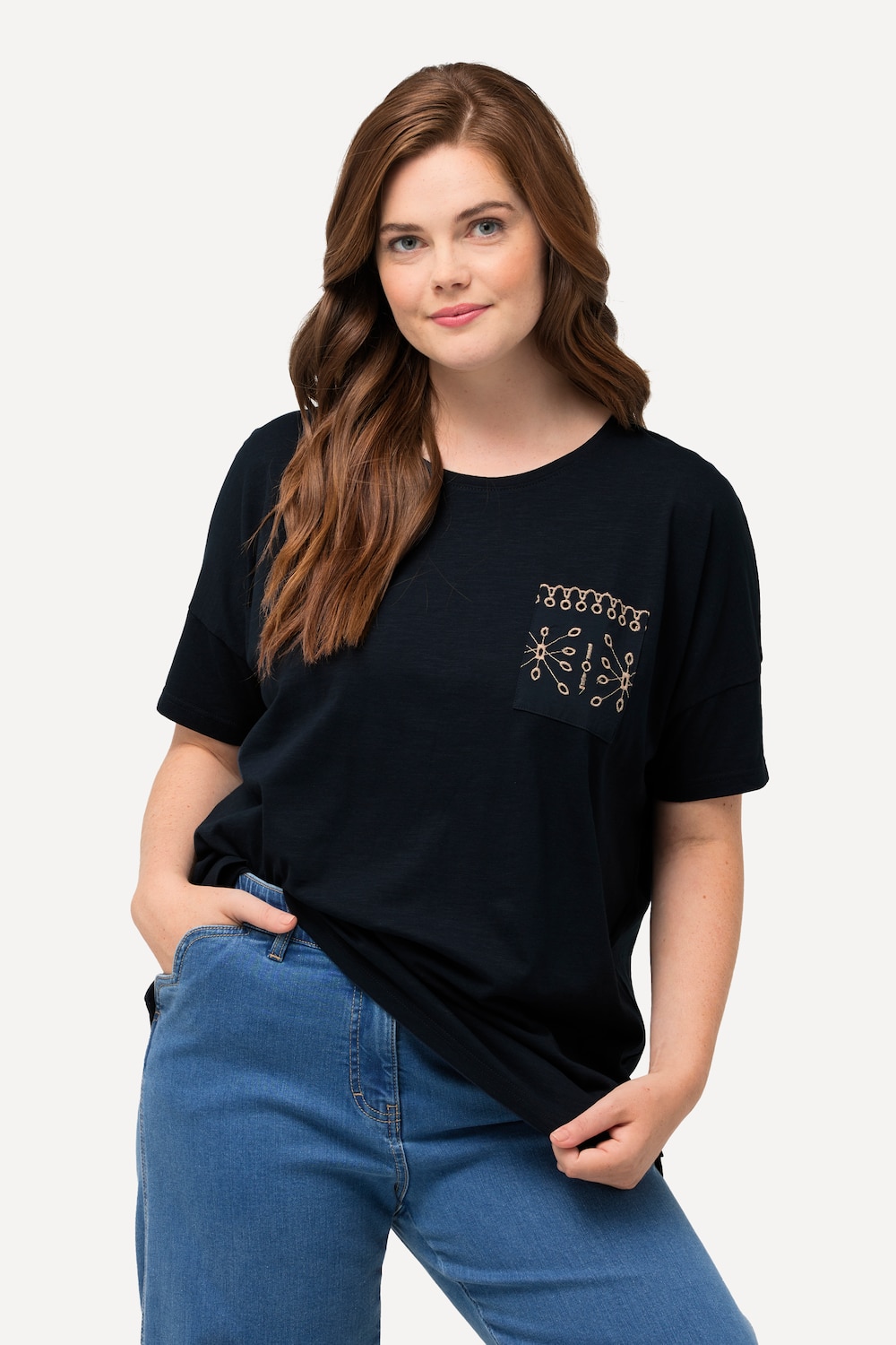 Grote Maten T-shirt, Dames, blauw, Maat: 50/52, Katoen, Ulla Popken