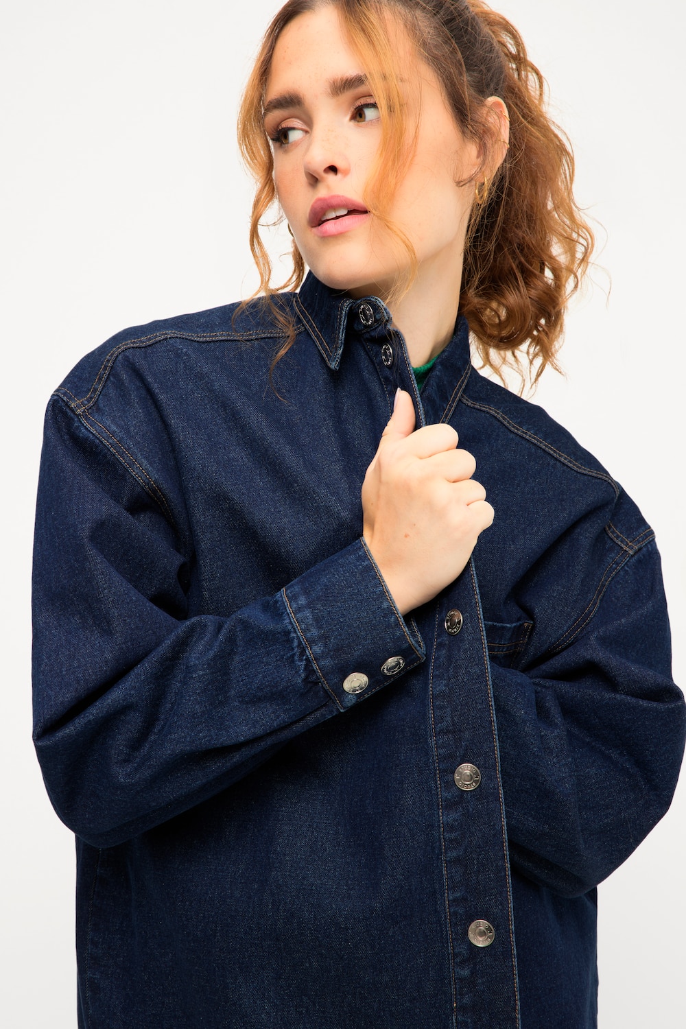 grandes tailles chemise en jean oversize. col chemise, femmes, bleu, taille: 52/54, coton, studio untold