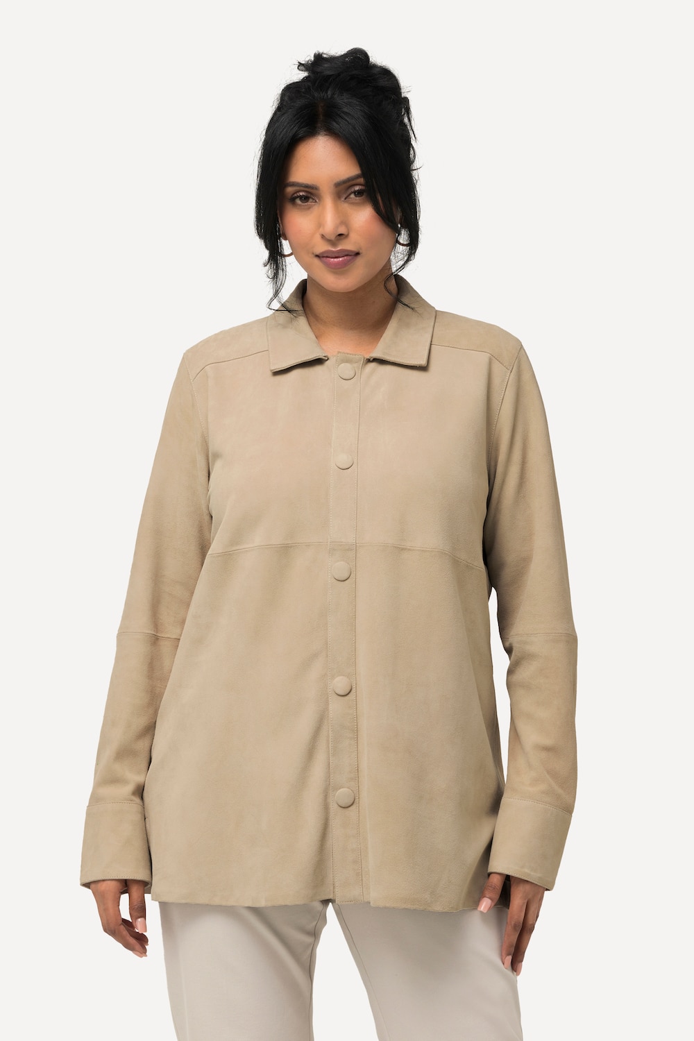 Große Größen Lederhemd, Damen, beige, Größe: 58/60, Leder, Ulla Popken