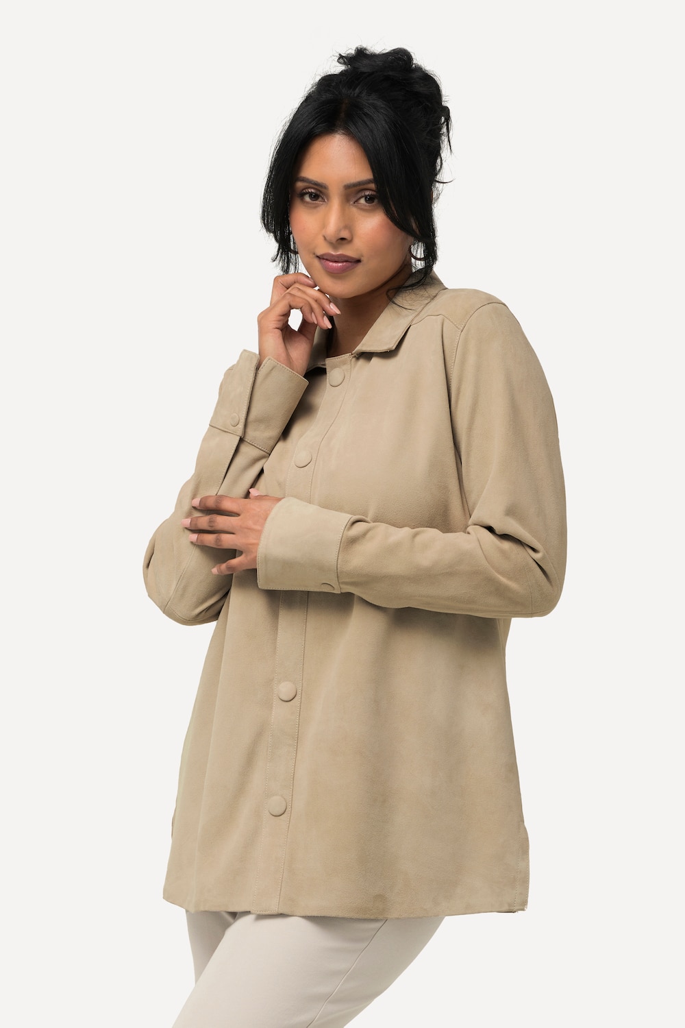 Große Größen Lederhemd, Damen, beige, Größe: 46/48, Leder, Ulla Popken