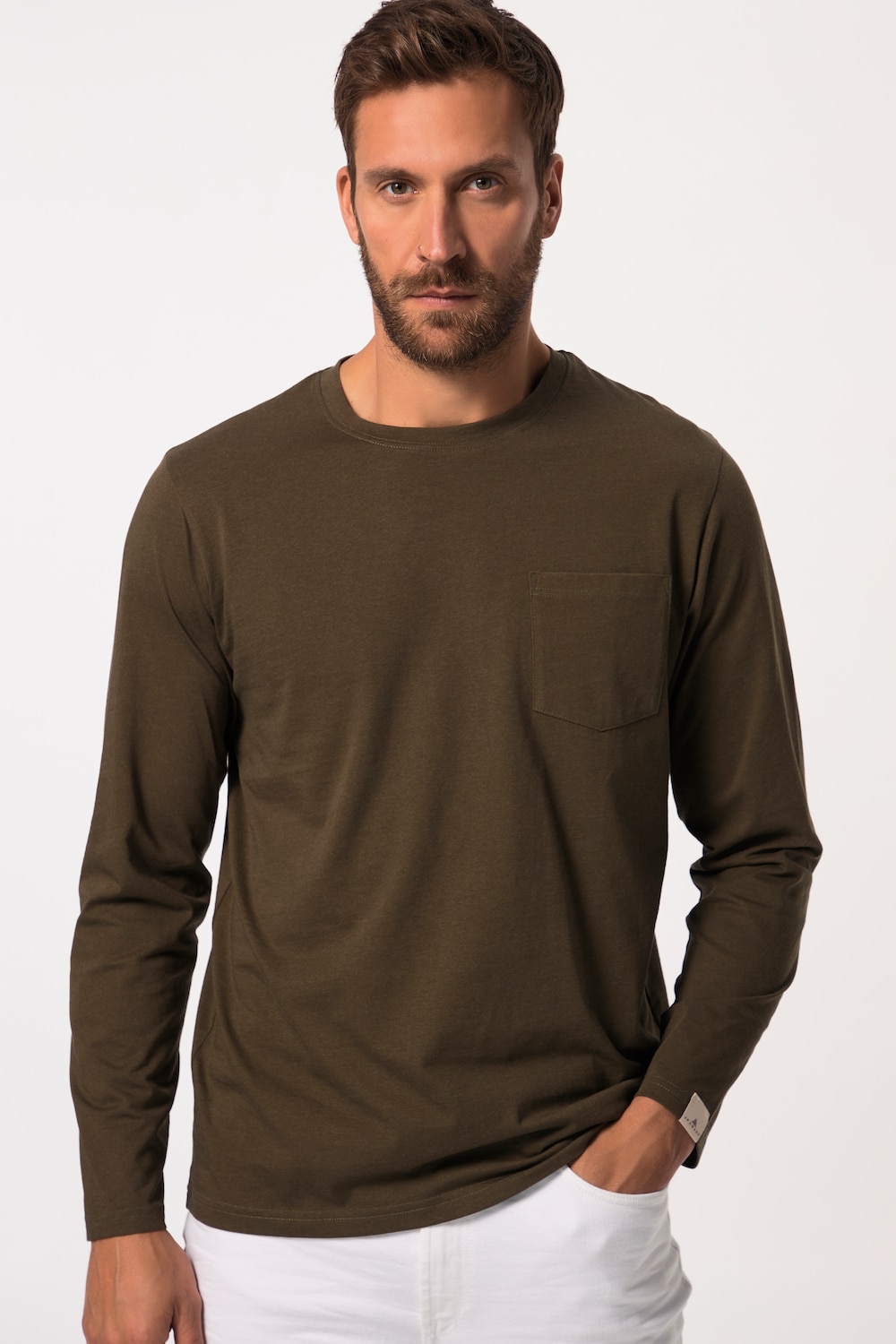 Grote Maten JP AWARE shirt met lange mouwen, Heren, bruin, Maat: L, Katoen/Polyester, JP-Aware