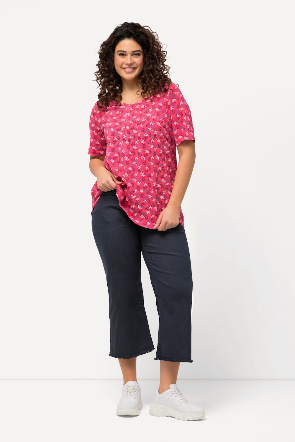 Jeans Mary, weites Bein, Fransensaum, Stretch