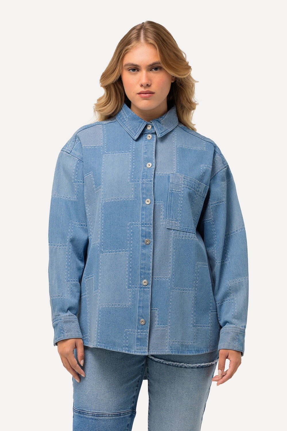 Große Größen Jeanshemd, Damen, blau, Größe: 50/52, Baumwolle/Polyester/Viskose, Ulla Popken