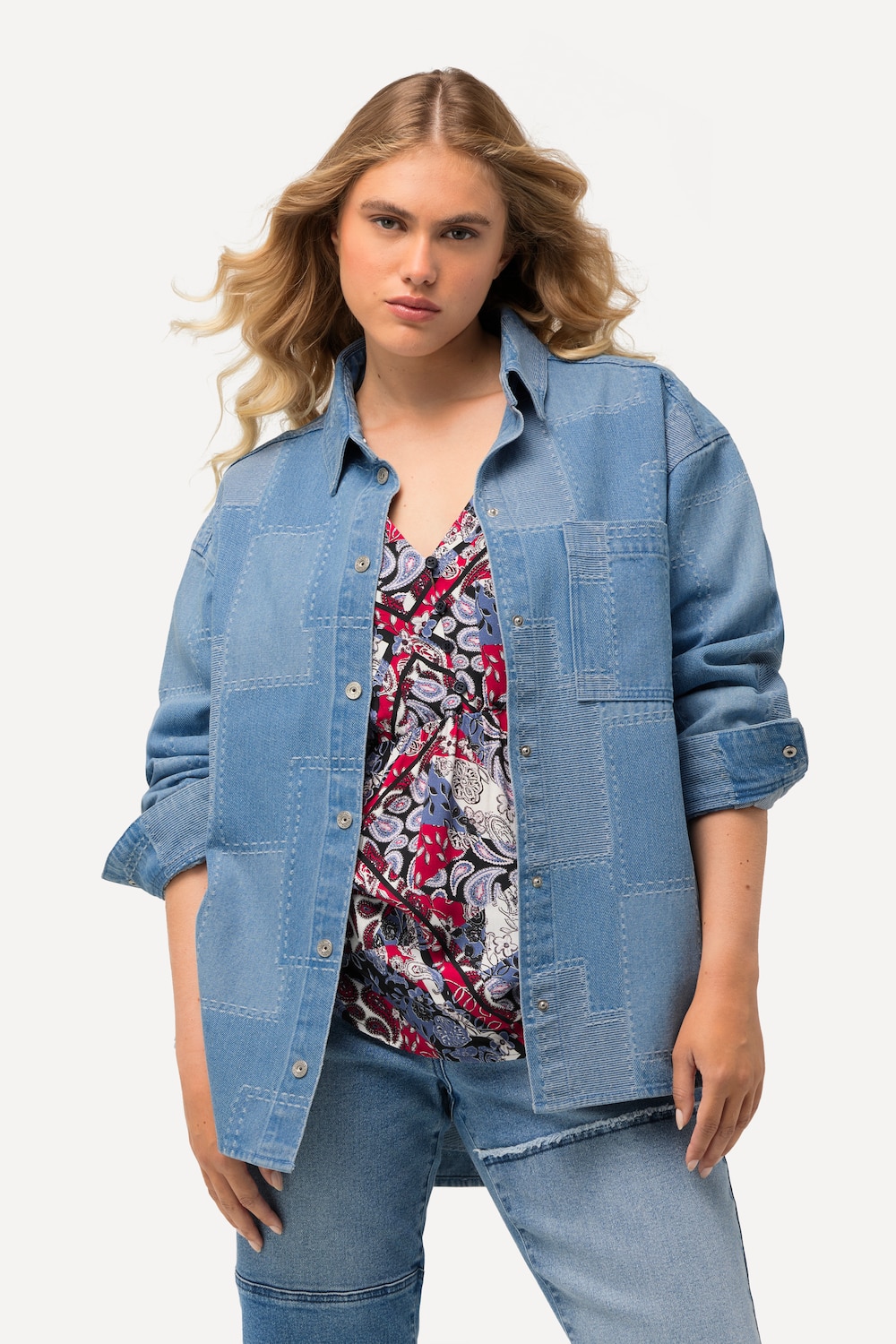 Große Größen Jeanshemd, Damen, blau, Größe: 46/48, Baumwolle/Polyester/Viskose, Ulla Popken