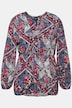 Bluse, Patchmuster, Schößchen, V-Ausschnitt, Langarm