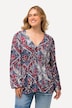 Bluse, Patchmuster, Schößchen, V-Ausschnitt, Langarm