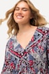 Bluse, Patchmuster, Schößchen, V-Ausschnitt, Langarm