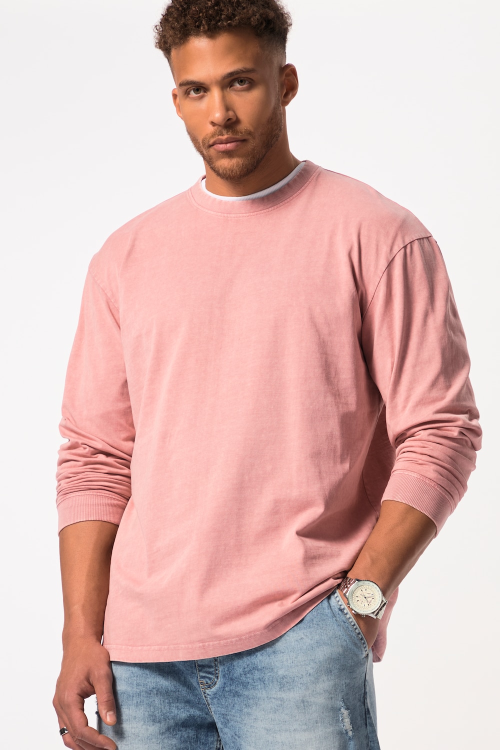 Grote Maten STHUGE shirt met lange mouwenmale, roze, Maat: 3XL, Katoen, STHUGE