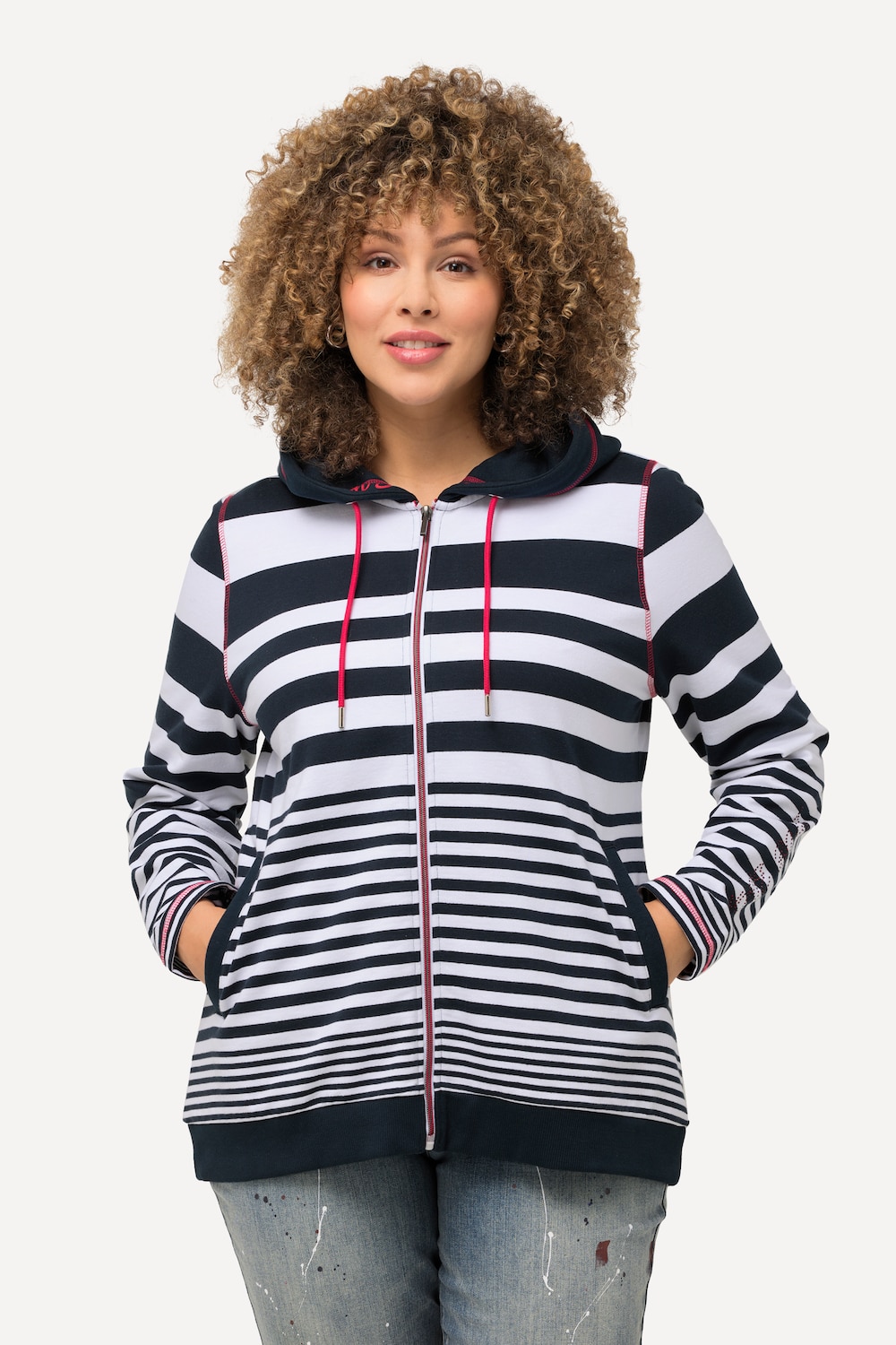 Große Größen Hoodie-Jacke, Damen, blau, Größe: 62/64, Baumwolle/Polyester, Ulla Popken