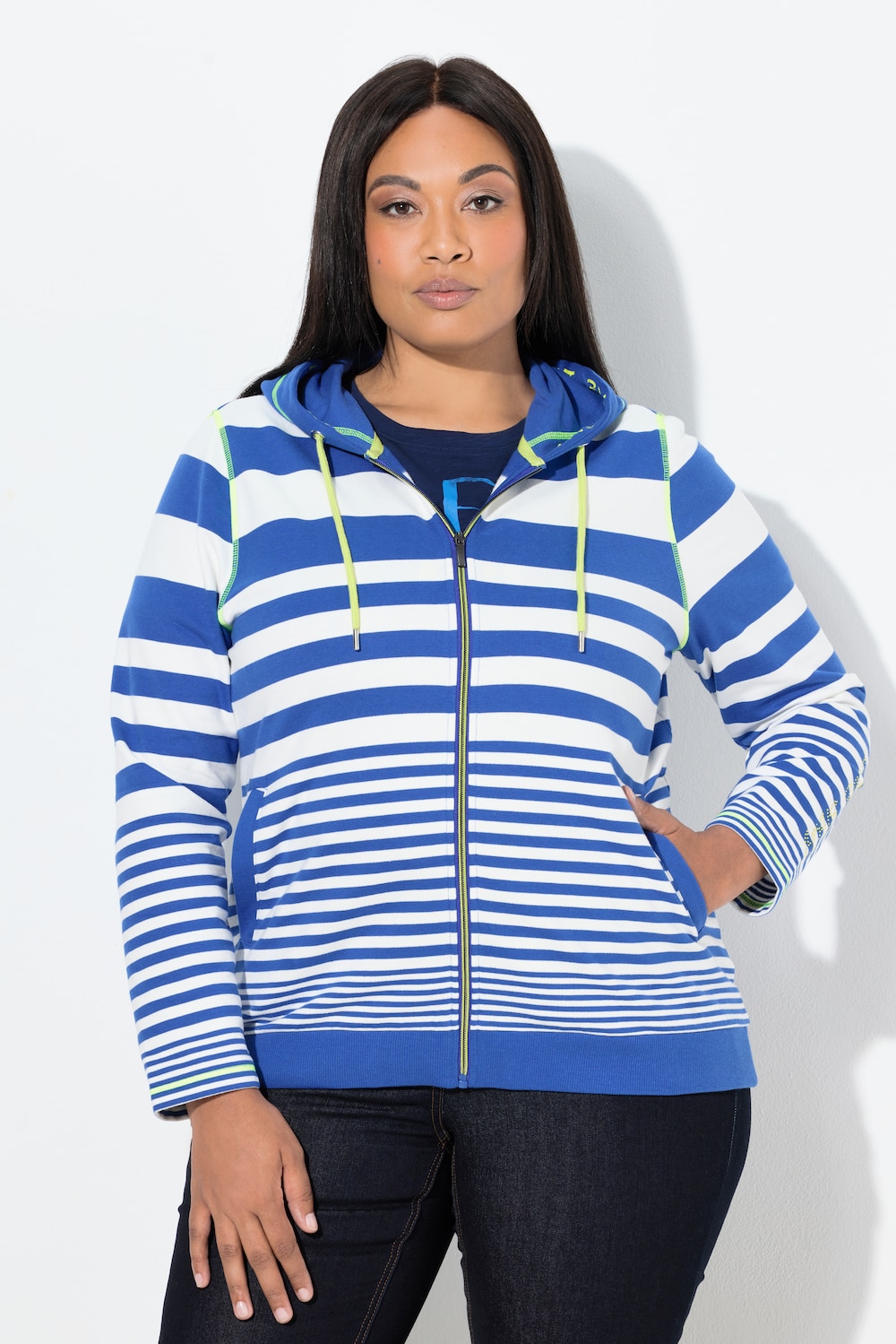 Große Größen Hoodie-Jacke, Damen, blau, Größe: 58/60, Baumwolle/Polyester, Ulla Popken