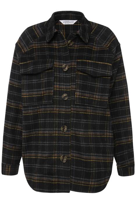 Kostkovaná flanelová košile, oversize, límeček, dlouhé raglánové rukávy