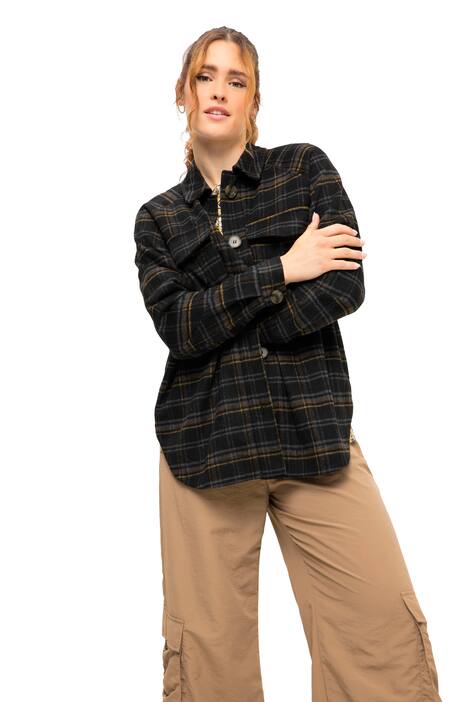 Kostkovaná flanelová košile, oversize, límeček, dlouhé raglánové rukávy