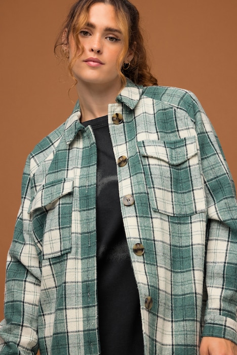 Flanellen overhemd met ruiten oversized overhemdkraag lange raglanmouwen alle Blouses Blouses