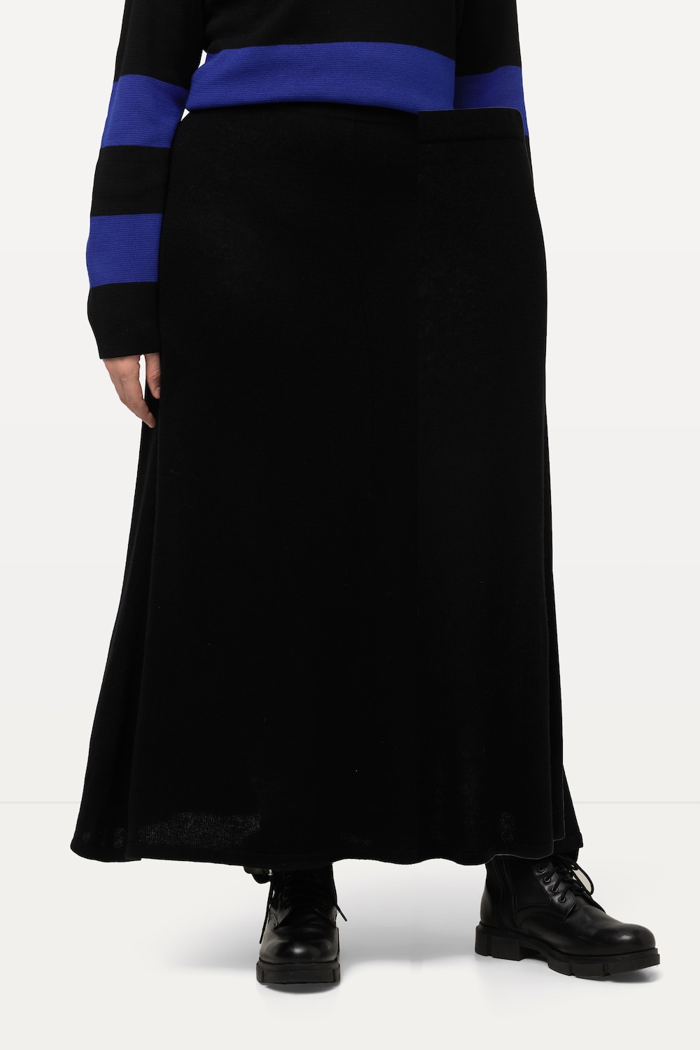 Große Größen Strick-Midirock, Damen, schwarz, Größe: 50/52, Synthetische Fasern/Viskose/Wolle, Ulla Popken