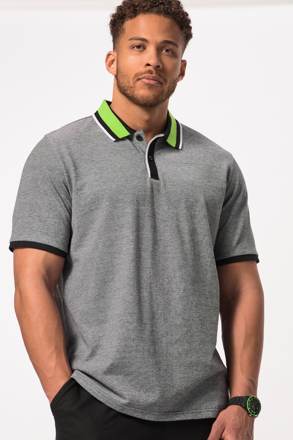 Große Größen STHUGE Poloshirt, Herren, schwarz, Größe: L, Baumwolle/Polyester, STHUGE