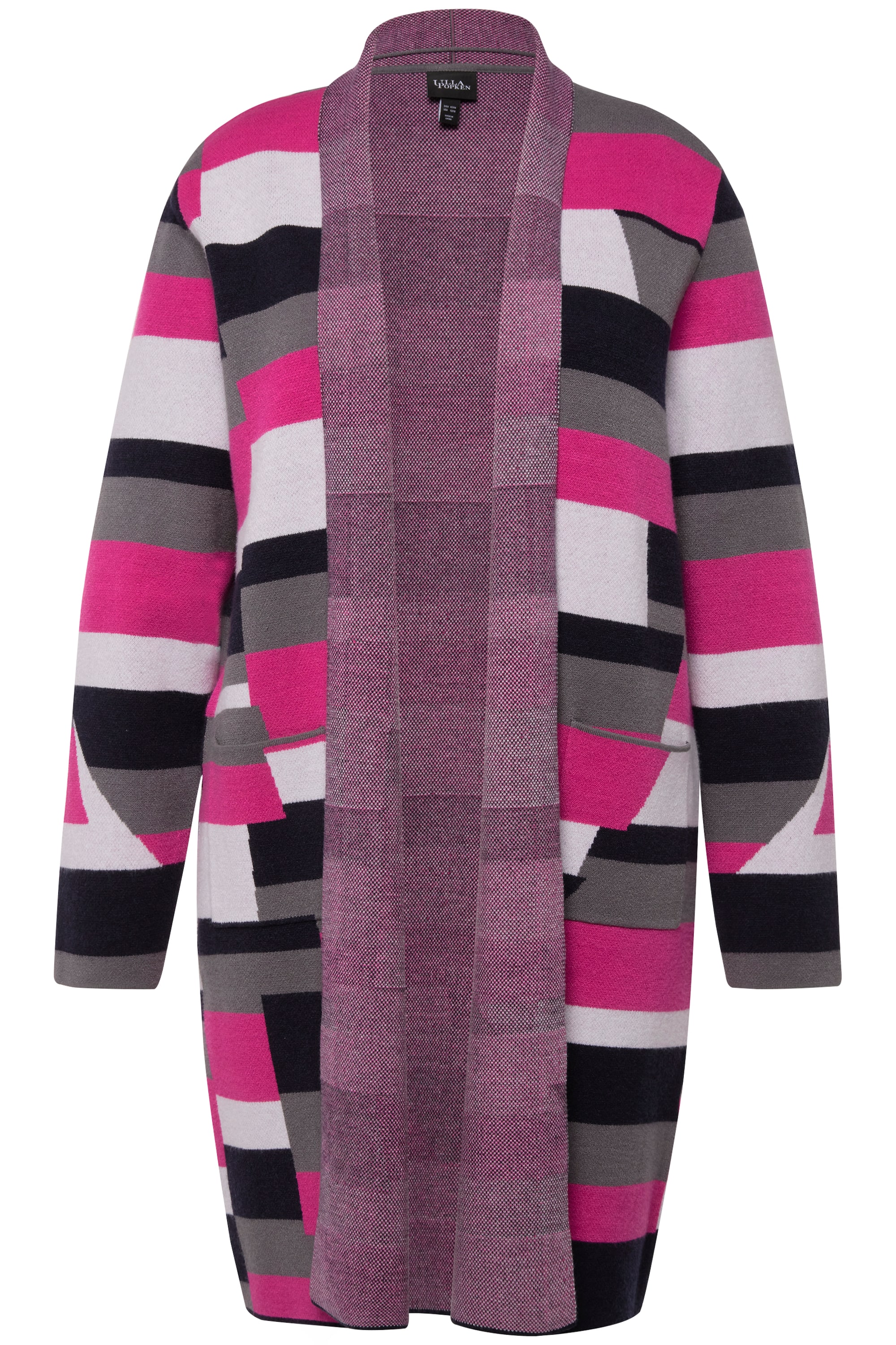 Ulla Popken Damen große Größen Strickjacke Jacquard offene Form