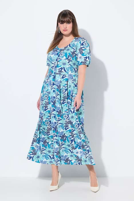 Robe maxi oversize en jersey, imprimé à fleurs, décolleté rond et manches courtes