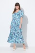 Vestido maxi de jersey, flores, cuello redondo, media manga