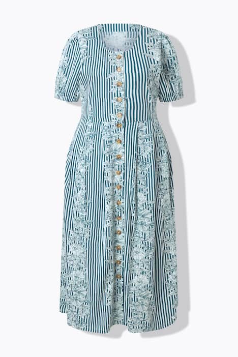 Maxi jurk van jersey, bloemen, ronde hals, korte mouwen