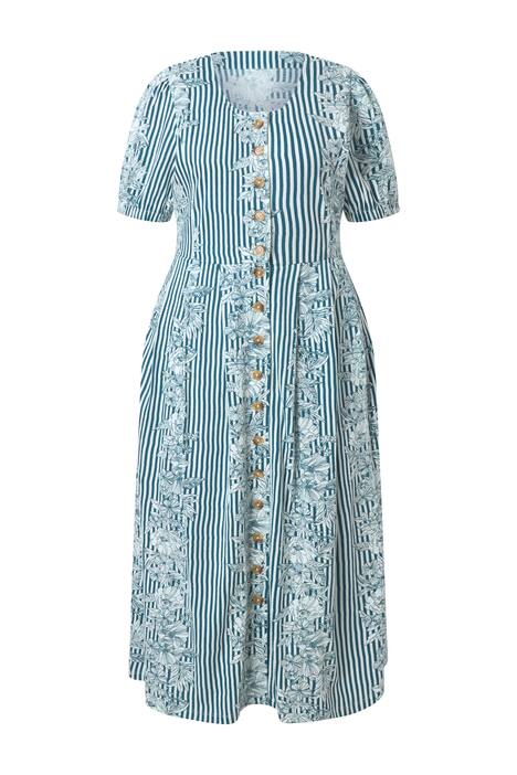 Žerzejové maxi šaty, květy, kulatý výstřih, krátké rukávy