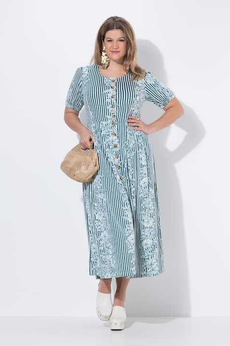 Maxi jurk van jersey, bloemen, ronde hals, korte mouwen