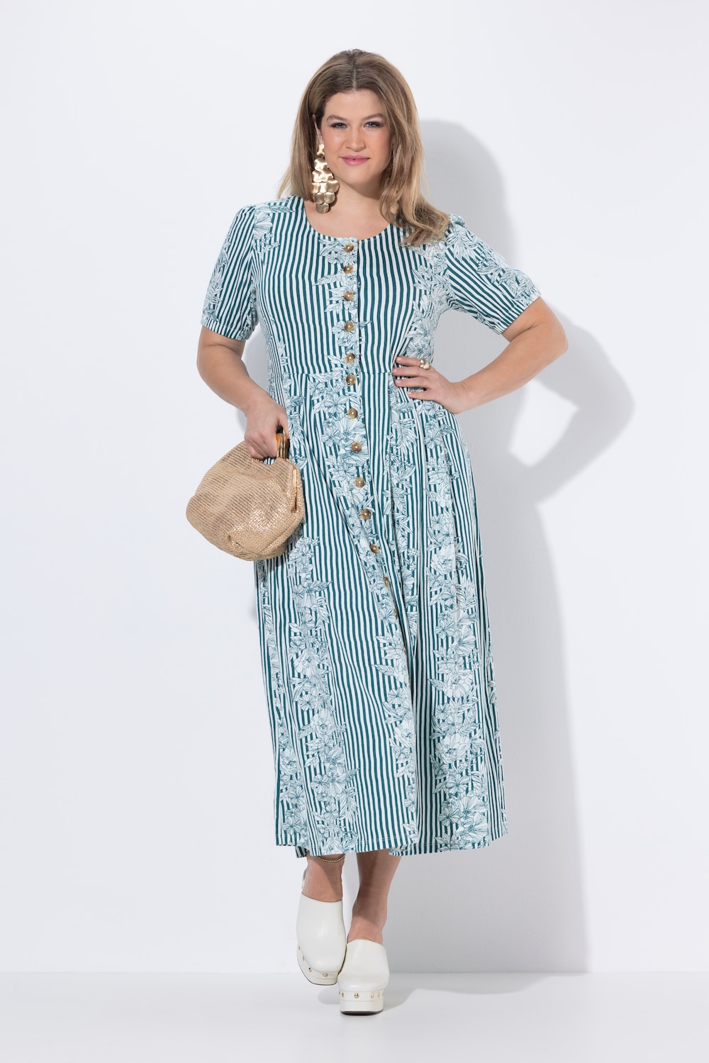 Maxi jurk van jersey, bloemen, ronde hals, korte mouwen