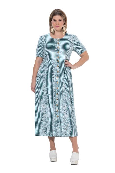 Žerzejové maxi šaty, květy, kulatý výstřih, krátké rukávy