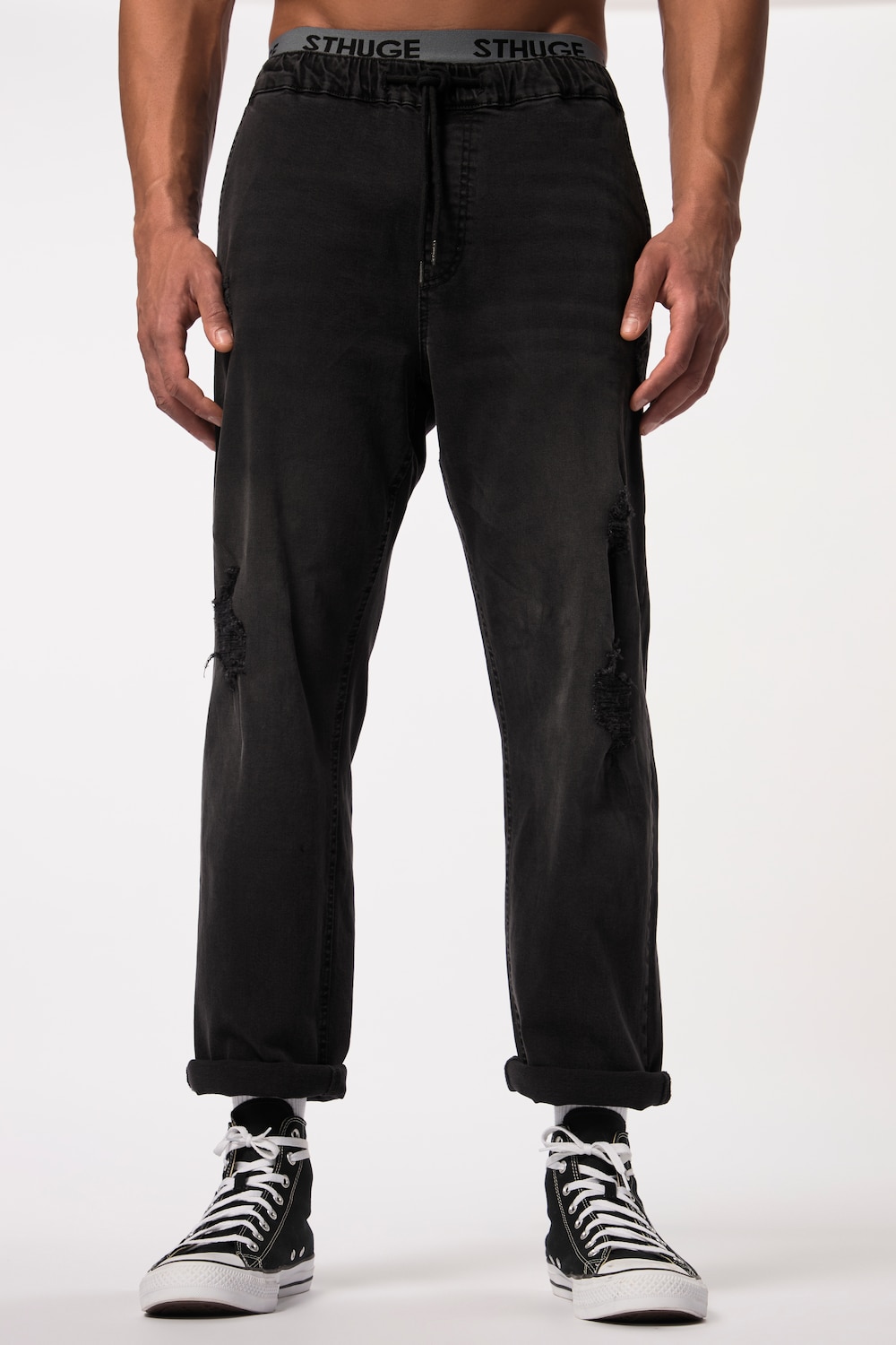 Grote Maten STHUGE jeans FLEXLASTIC®male, zwart, Maat: 5XL, Katoen, STHUGE