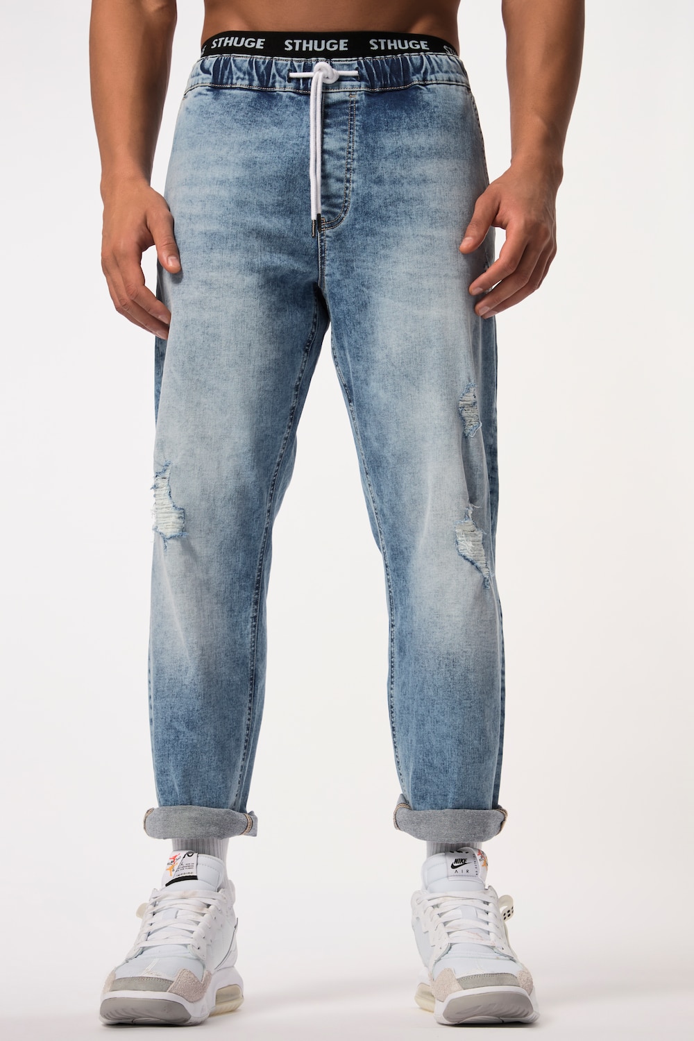 grandes tailles jean sthuge avec technologie flexlastic®. denim au look destroy vintage. jusqu'au 8 xl, femmes, bleu, taille: 5xl, coton, sthuge