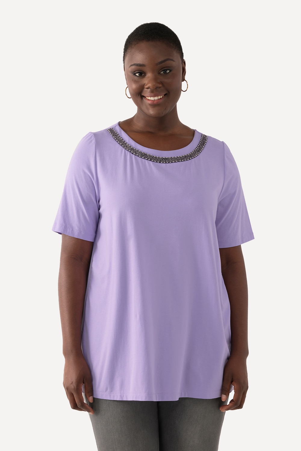 Große Größen T-Shirt, Damen, lila, Größe: 46/48, Polyester/Baumwolle/Synthetische Fasern, Ulla Popken