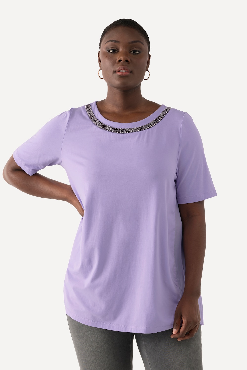 Große Größen T-Shirt, Damen, lila, Größe: 46/48, Polyester/Baumwolle/Synthetische Fasern, Ulla Popken