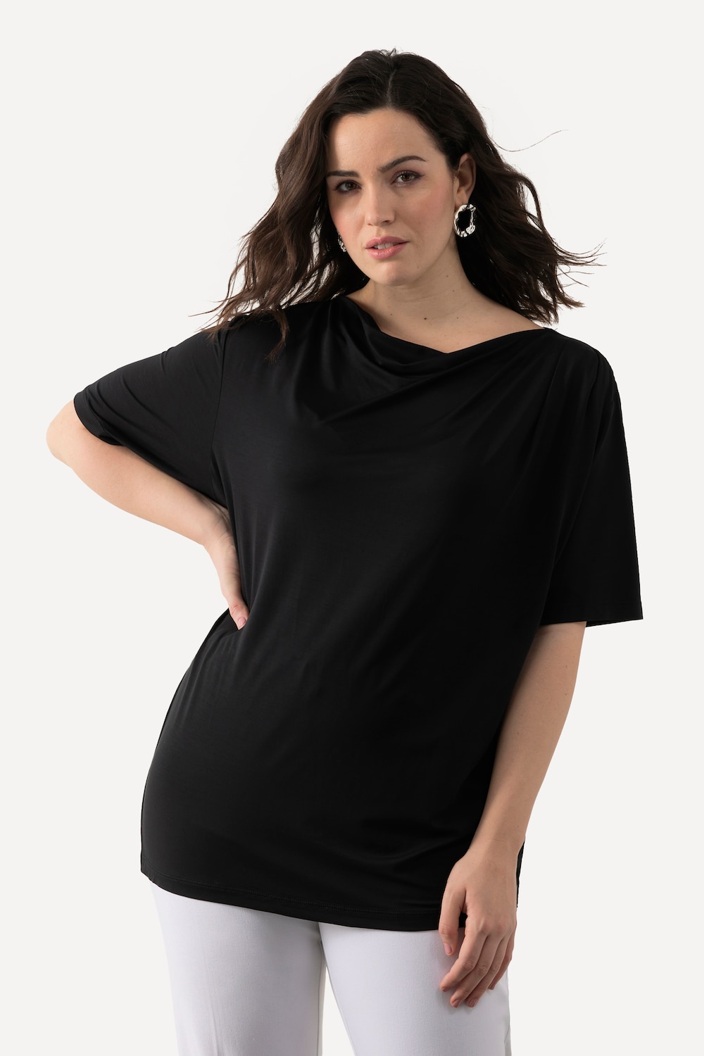 Grote Maten t-shirt, Dames, zwart, Maat: 42/44, Synthetische vezels, Ulla Popken