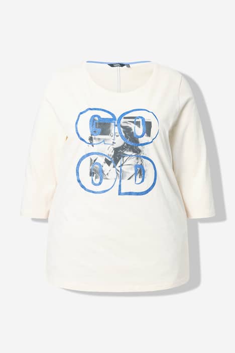 T-shirt avec imprimé photo, décolleté rond et manches 3/4, Coupe Classic Fit