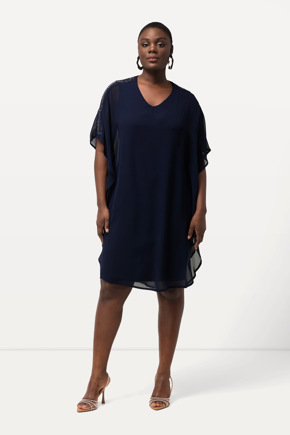 Große Größen Chiffonkleid, Damen, blau, Größe: 50/52, Polyester, Ulla Popken