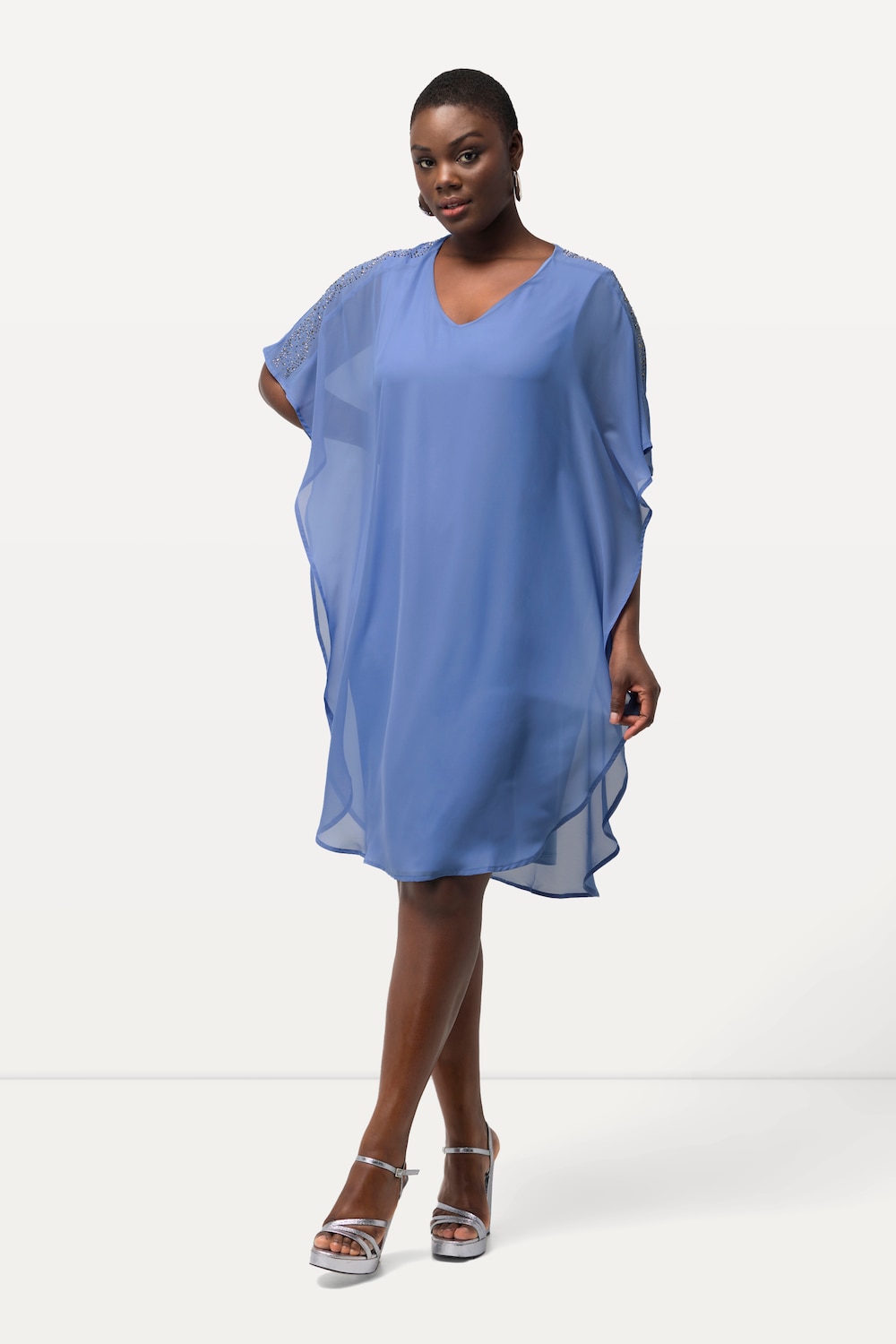 Große Größen Chiffonkleid, Damen, blau, Größe: 54/56, Polyester, Ulla Popken